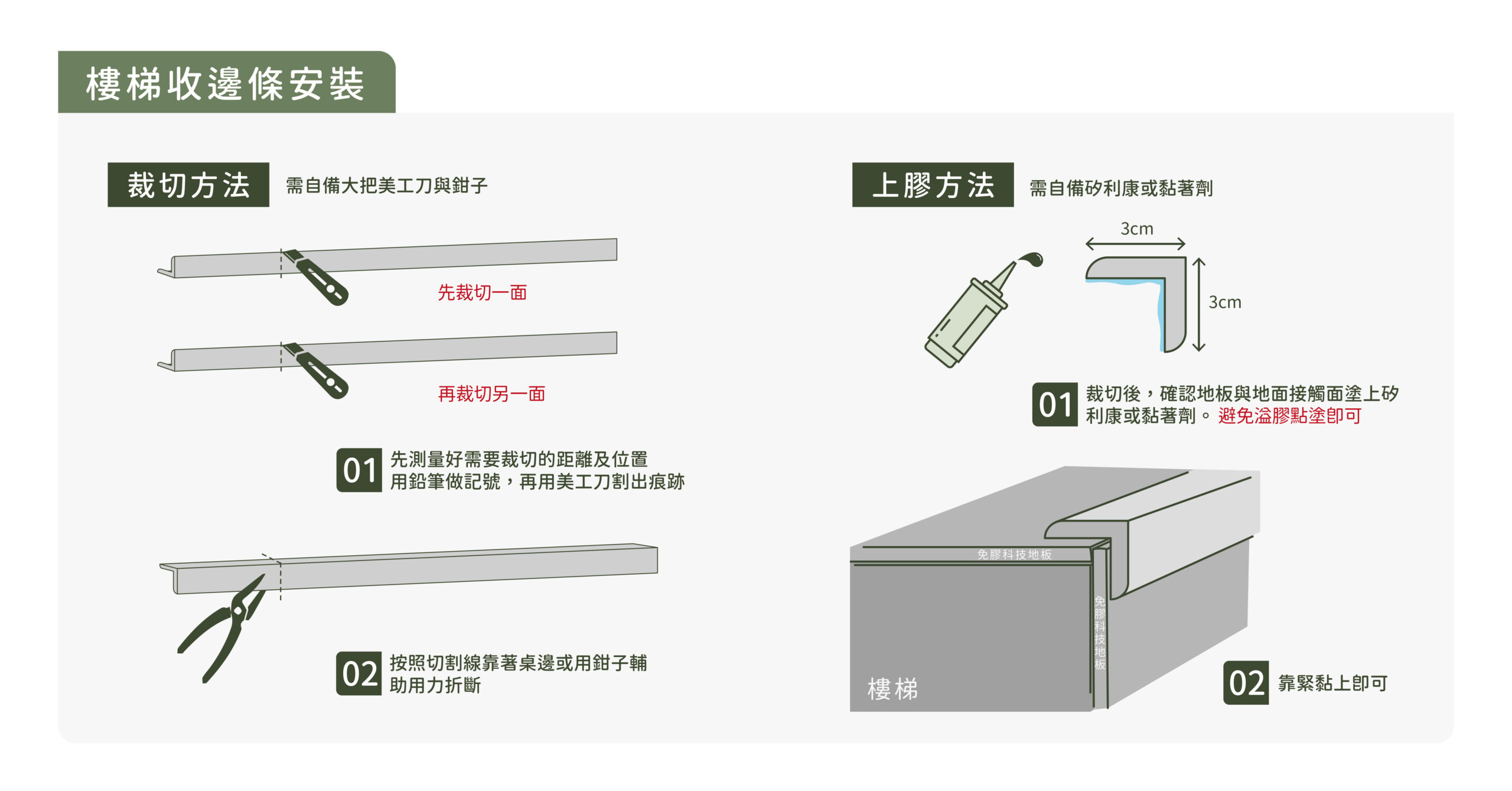 CoCo-Home宅家居_免膠科技地板 地板拼貼教學＋預留留縫線_樓梯收邊條