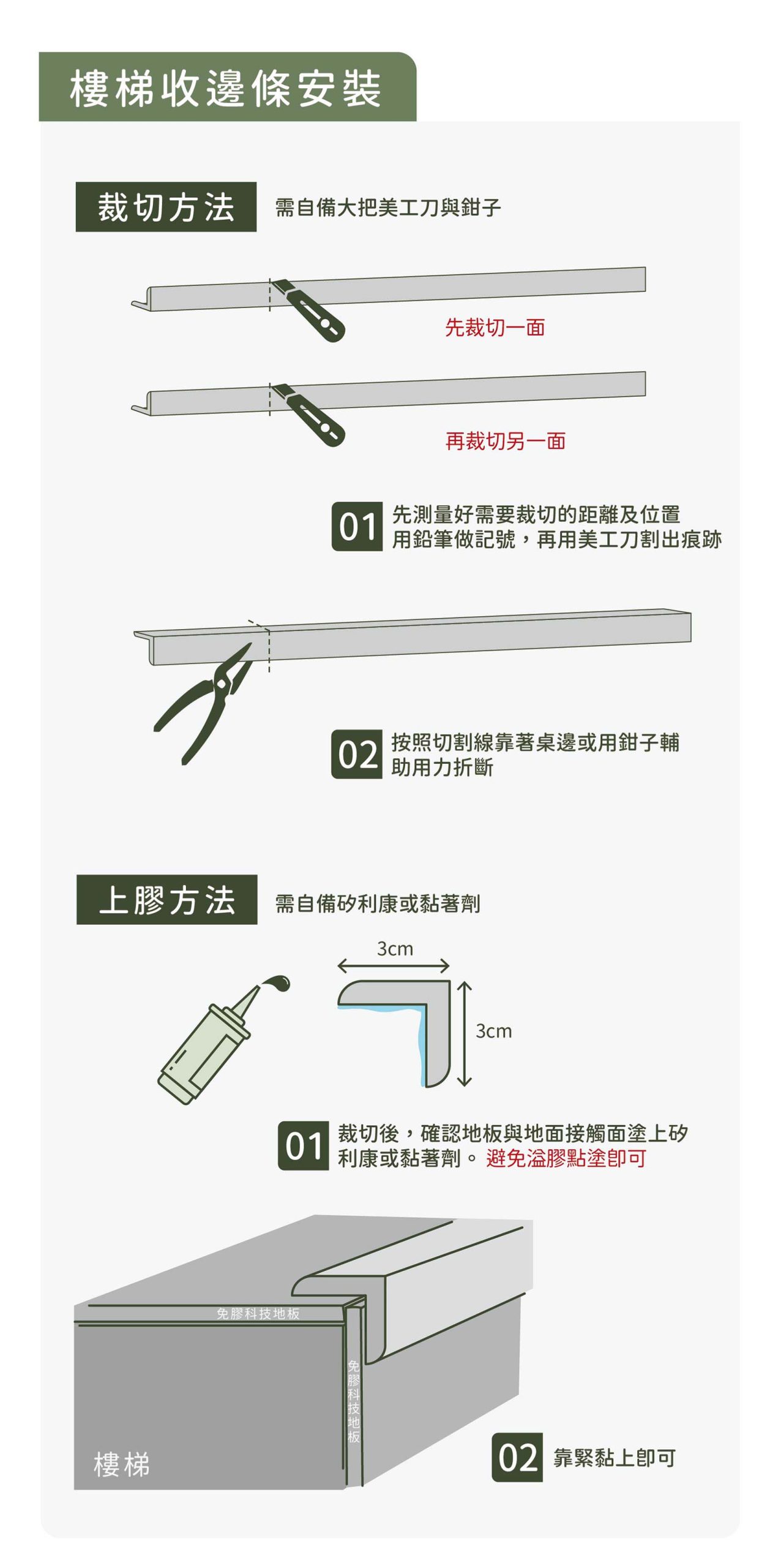 地板拼貼教學＋預留留縫線_樓梯收邊條安裝